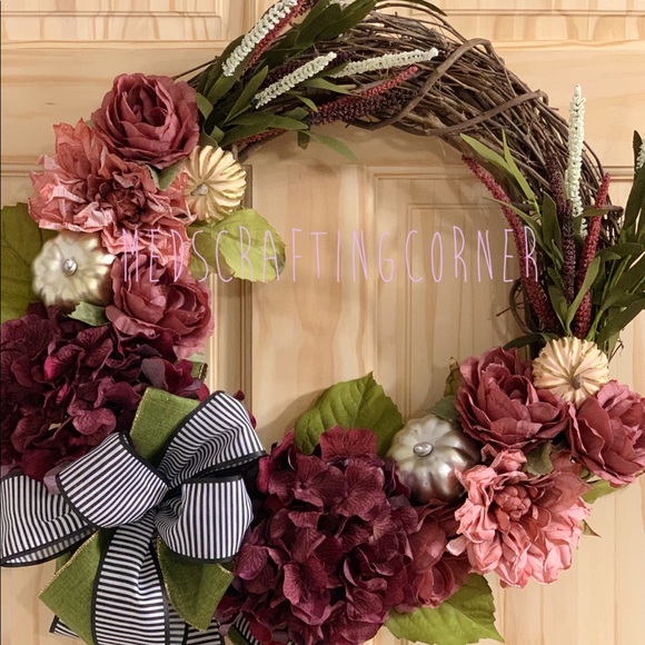 Fall wreath with pink florals